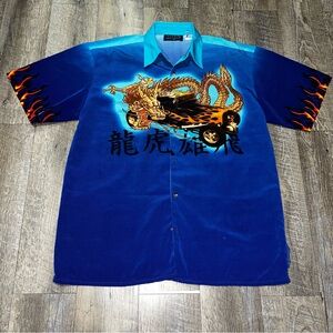 Vintage Samurai Anime Dragon Y2K Urge Impulse Shirt Front Back Print Blue Mens L